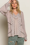 feminine floral embroidery woven top