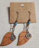 wood leaf drop earring