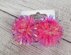 sparkle pink pom pom earrings