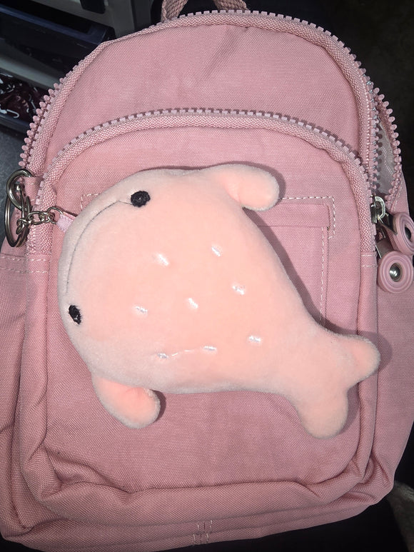 pink backpack with ultra soft whale keychain