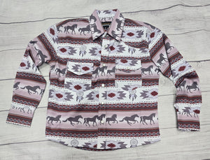 womens snap up shirt- old west running horse