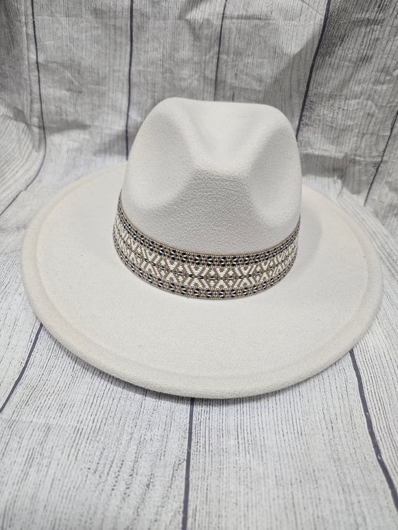 cream fashion hat with white band