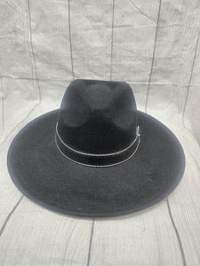 black fashion hat with metal band