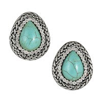 EARRINGS, FAUX TURQUOISE TEARDROP W/CRYSTALS 22065EJ1