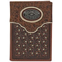 JUSTIN MENS TRIFOLD WALLET LATTICE TOOLING W/BONE UNDERLAY 23093765w2