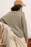 V NECK RIBBED PULLOVER KNIT- olive