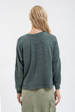 SPLIT NECK LONG EXTENDED SLEEVE RAGLAN KNIT TOP