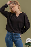 SOLID NOTCH NECK KNIT TOP- black