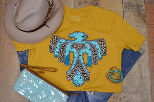 cheetah and turquoise stone mustard short sleeve