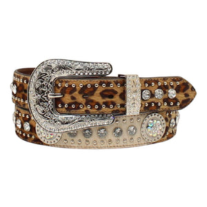 N320003402 Nocona Women's Calf Hide and Leopard Print Bling Belt