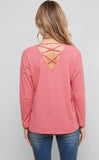 long-sleeve v neck with leopard pocket- pink