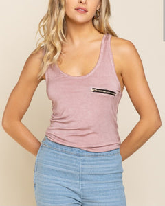 washed out light pink back zippered tank