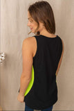 black and lime green tank top