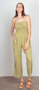 solid pintuck solid jumpsuit- sage