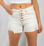 white denim button fly shorts