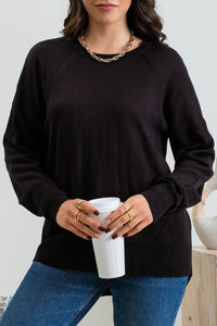 SOLID BACK BUTTONED PULLOVER SWEATER