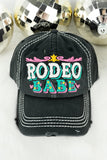 DISTRESSED BLACK 'RODEO BABE' CAP