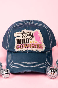 DISTRESSED BLUE 'STAY WILD COWGIRL' CAP