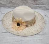 whimsical sunflower burned hat- one of a kind