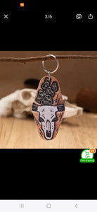 steer head and cactus keychain