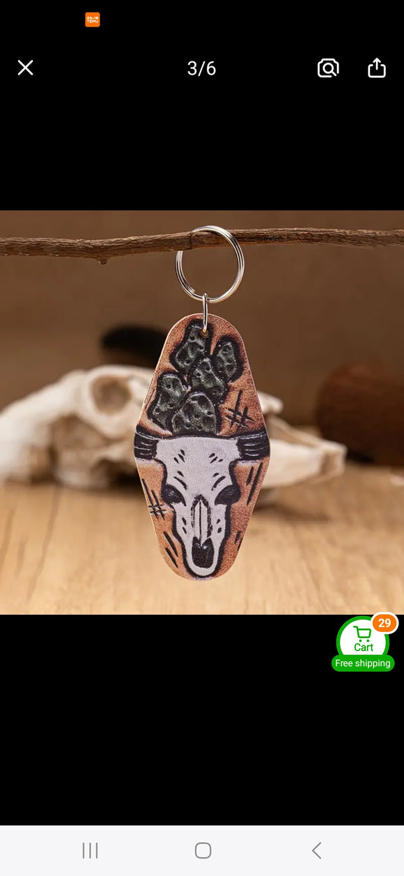 steer head and cactus keychain