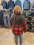 buffalo plaid cord sequin acid wash shacket