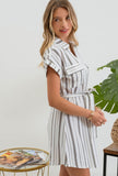 olive striped belted shirtdress