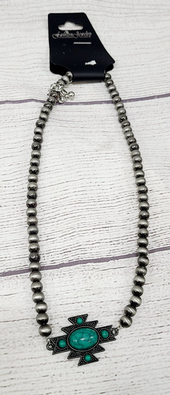 faux Navajo pearl aztec stone necklace