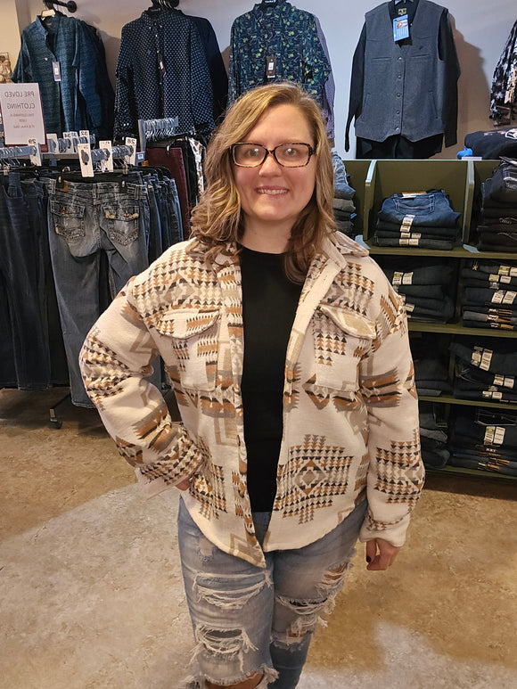 khaki aztec button down shacket