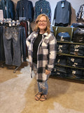 blue hued plaid longer shacket