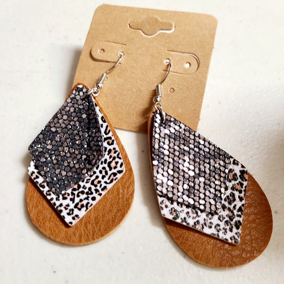 cheetah and black sparkle earring