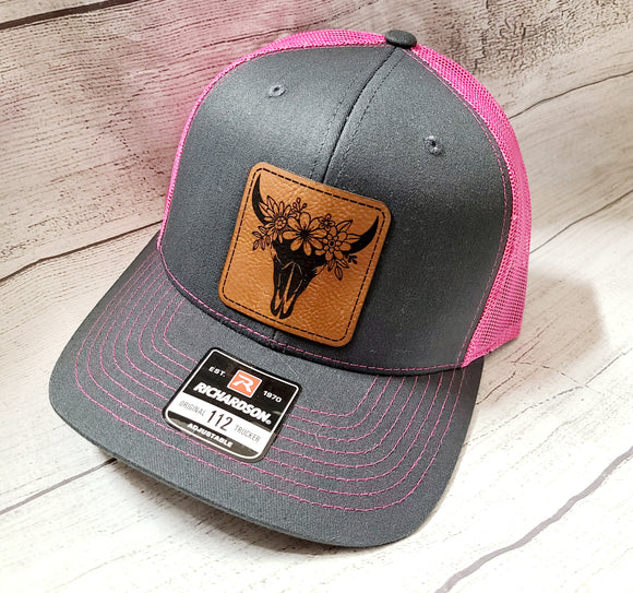 pink and grey skull patch ballcaps