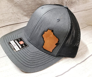 black hat with leather wisconsin patch ballcaps