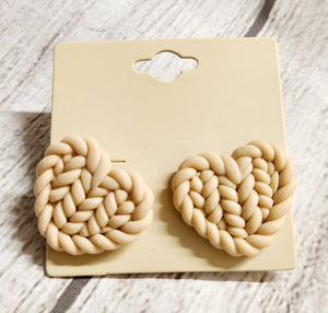 tan crocheted look earrings