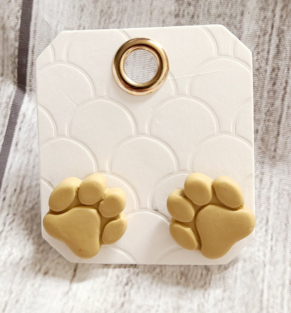 tan large dog paw earrings