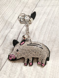 rhinestone pig keychain