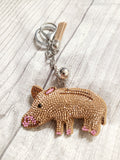 rhinestone pig keychain