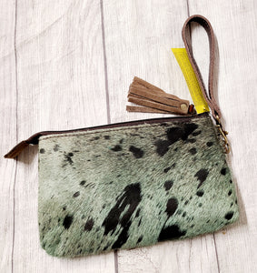 green cowhide clutch wallet