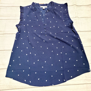 polka dot sleeveless shirt-navy