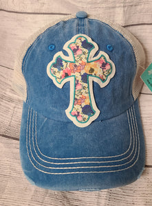 blue floral cross ballcap