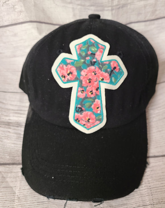 black floral cross ballcap