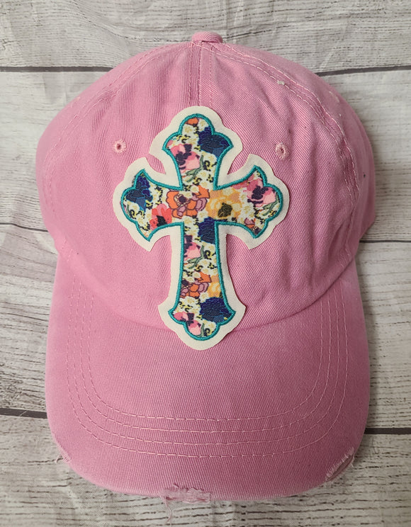 pink floral cross ballcap