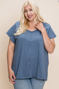 dusty denim v neck top