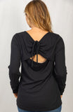 solid knit top with sexy tie back- black