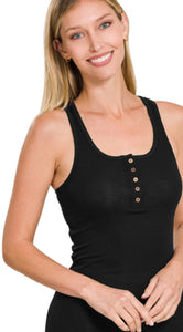 black ribbed button closure tank