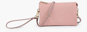 mauve woven riley crossbody wallet