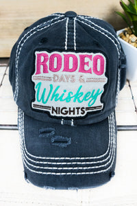 DISTRESSED BLACK 'RODEO & WHISKEY' CAP